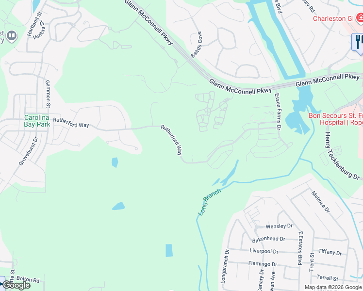 map of restaurants, bars, coffee shops, grocery stores, and more near 2690 Rutherford Way in Charleston