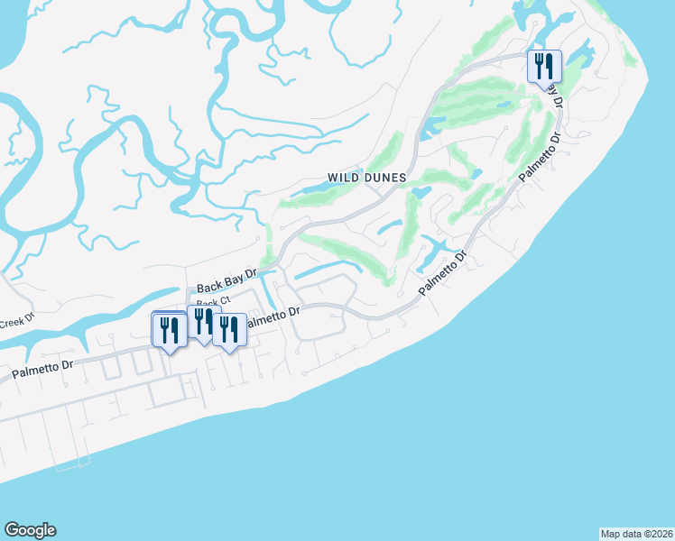 map of restaurants, bars, coffee shops, grocery stores, and more near 39 Fairway Oaks Lane in Isle of Palms