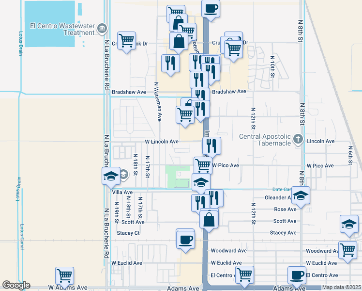 map of restaurants, bars, coffee shops, grocery stores, and more near 1400 North Imperial Avenue in El Centro