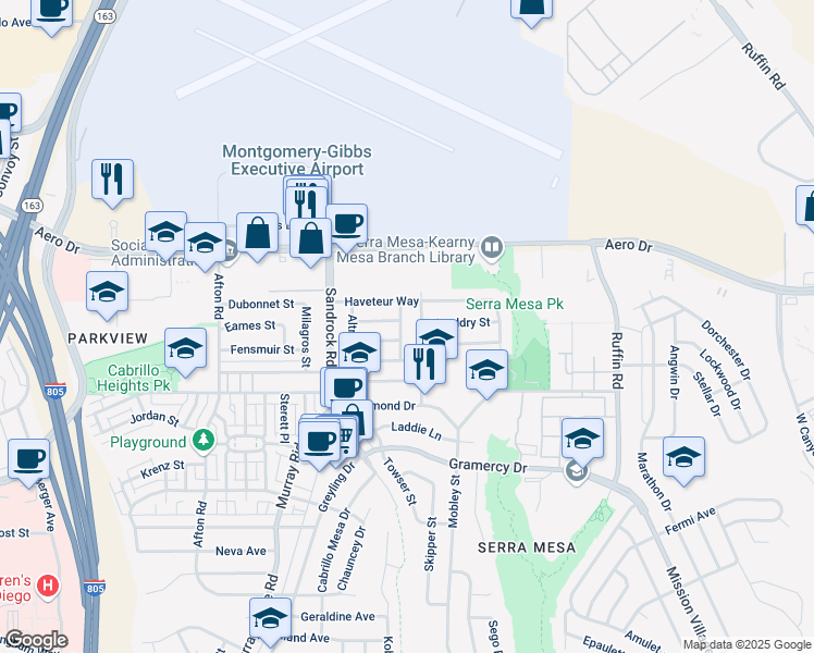 map of restaurants, bars, coffee shops, grocery stores, and more near 3531 Unida Place in San Diego