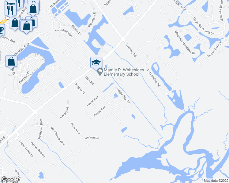 map of restaurants, bars, coffee shops, grocery stores, and more near 284 Indigo Bay Circle in Mount Pleasant
