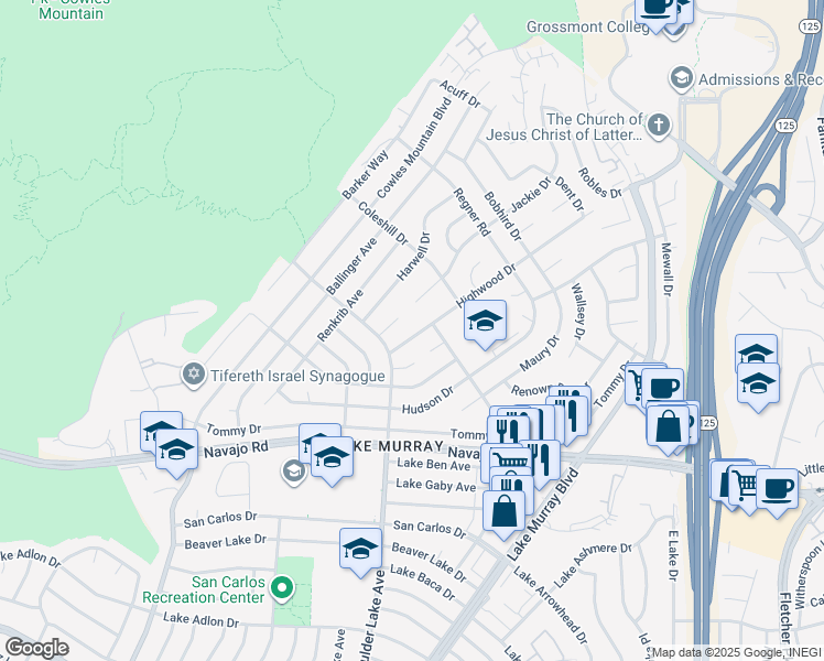 map of restaurants, bars, coffee shops, grocery stores, and more near 8460 Scarf Place in San Diego