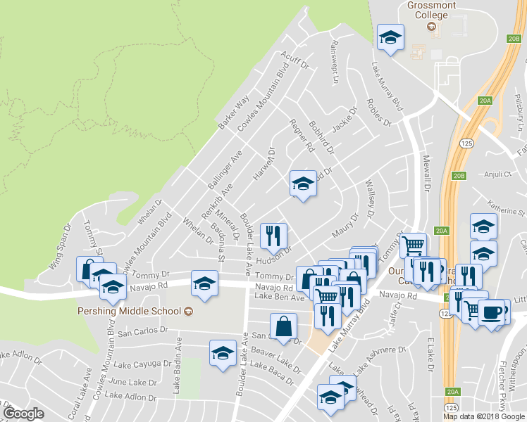 map of restaurants, bars, coffee shops, grocery stores, and more near 8460 Scarf Place in San Diego