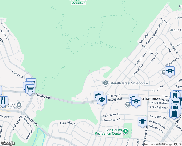 map of restaurants, bars, coffee shops, grocery stores, and more near 7077 Tommy Street in San Diego