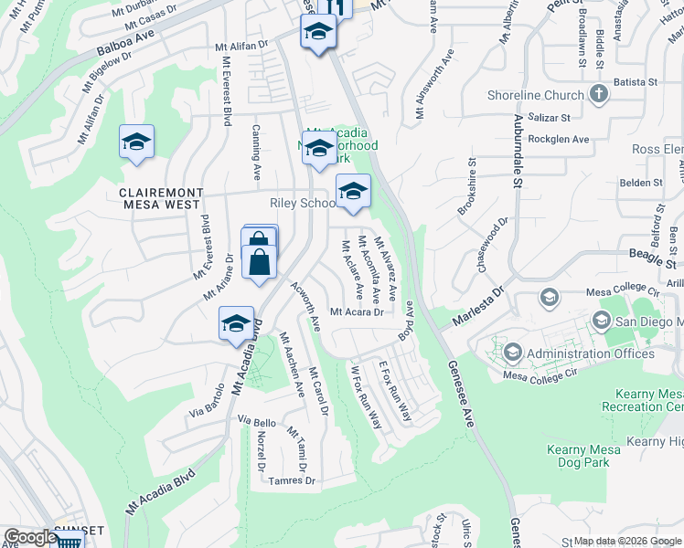 map of restaurants, bars, coffee shops, grocery stores, and more near 3561 Accomac Avenue in San Diego