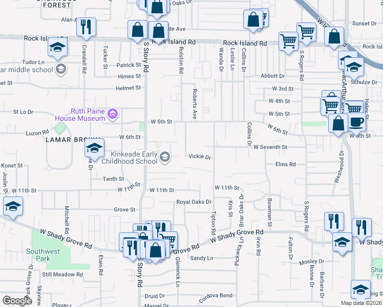 map of restaurants, bars, coffee shops, grocery stores, and more near 601 Tipton Road in Irving