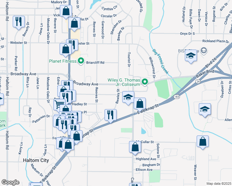 map of restaurants, bars, coffee shops, grocery stores, and more near 5824 Broadway Avenue in Haltom City