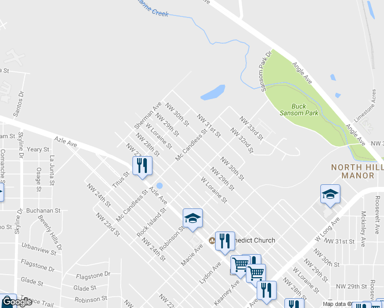map of restaurants, bars, coffee shops, grocery stores, and more near 3218 Northwest 29th Street in Fort Worth