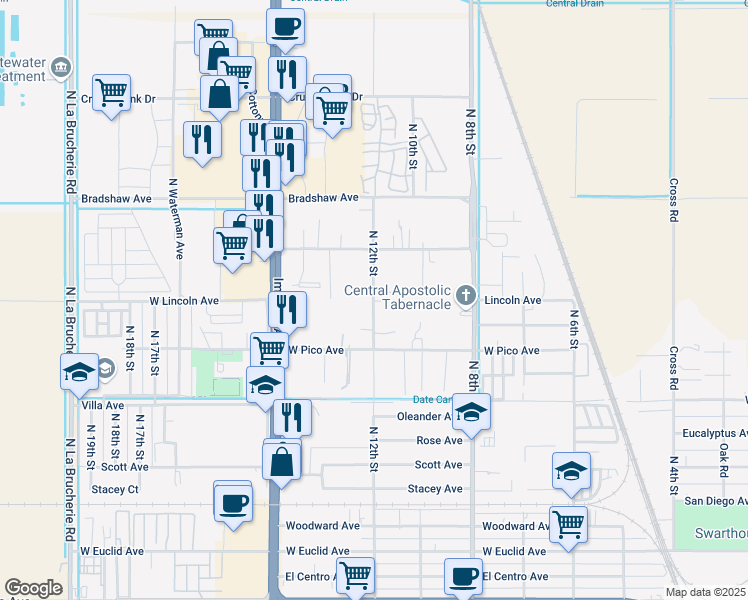 map of restaurants, bars, coffee shops, grocery stores, and more near 1650 North 12th Street in El Centro