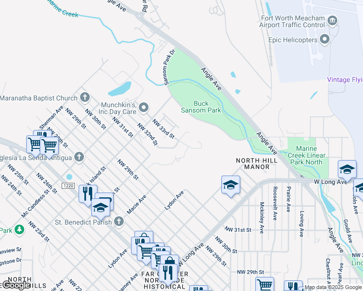 map of restaurants, bars, coffee shops, grocery stores, and more near 3013 Marine Court West in Fort Worth
