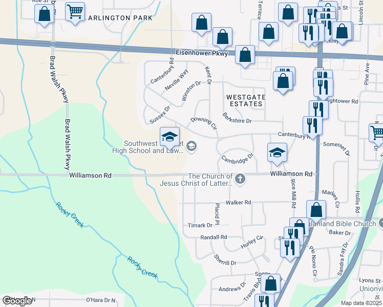 map of restaurants, bars, coffee shops, grocery stores, and more near 1775 Williamson Road in Macon