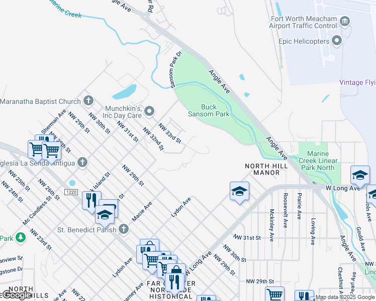 map of restaurants, bars, coffee shops, grocery stores, and more near 3013 Marine Court West in Fort Worth