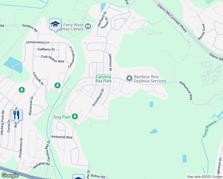 map of restaurants, bars, coffee shops, grocery stores, and more near 1854 Gammon Street in Charleston