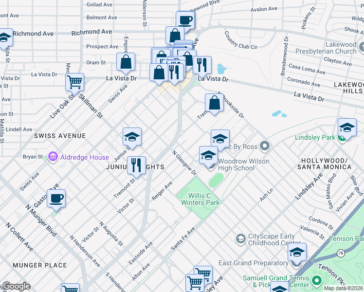 map of restaurants, bars, coffee shops, grocery stores, and more near 42 Abrams Road in Dallas
