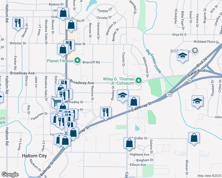 map of restaurants, bars, coffee shops, grocery stores, and more near 5824 Broadway Avenue in Haltom City