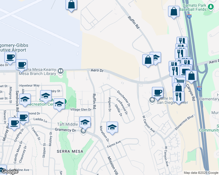 map of restaurants, bars, coffee shops, grocery stores, and more near 3584 Dorchester Drive in San Diego