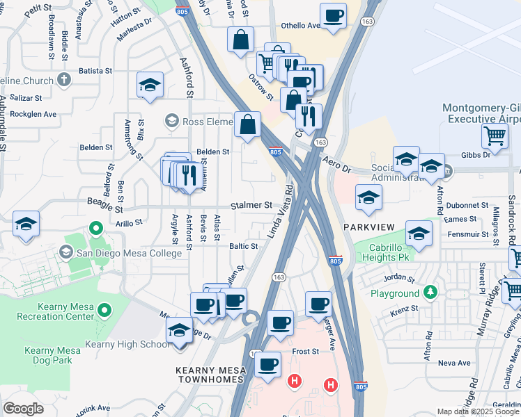 map of restaurants, bars, coffee shops, grocery stores, and more near in San Diego