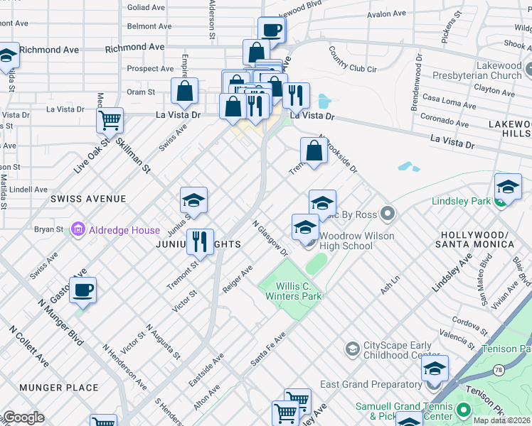 map of restaurants, bars, coffee shops, grocery stores, and more near 42 Abrams Road in Dallas