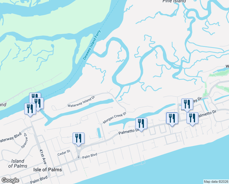 map of restaurants, bars, coffee shops, grocery stores, and more near 1 Waterway Island Dr in Isle of Palms