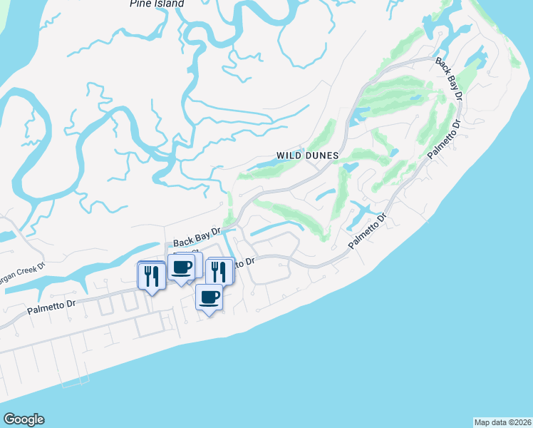 map of restaurants, bars, coffee shops, grocery stores, and more near 10 Sandwedge Lane in Isle of Palms