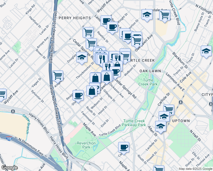 map of restaurants, bars, coffee shops, grocery stores, and more near 2916 Oak Lawn Avenue in Dallas