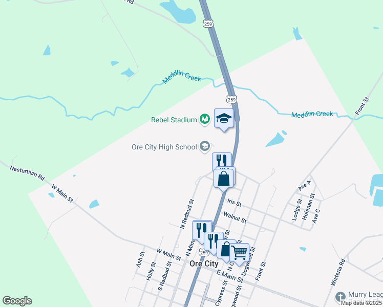 map of restaurants, bars, coffee shops, grocery stores, and more near 100 Rebel Street in Ore City