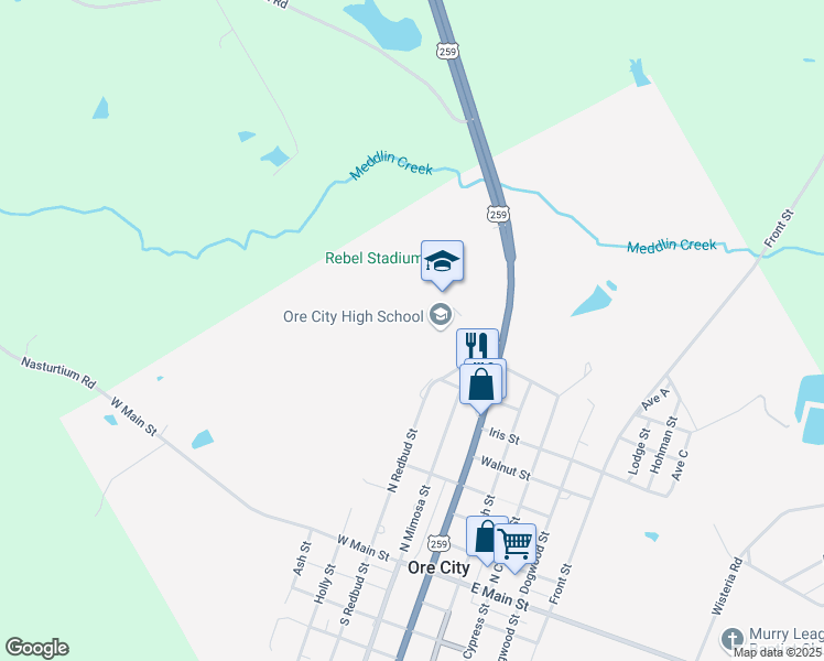 map of restaurants, bars, coffee shops, grocery stores, and more near 100 Rebel Street in Ore City
