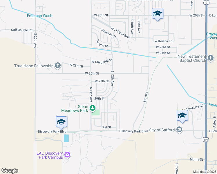 map of restaurants, bars, coffee shops, grocery stores, and more near 2755 South Cinnebar Circle in Safford