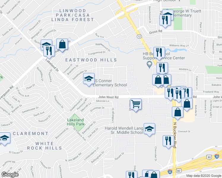 map of restaurants, bars, coffee shops, grocery stores, and more near 3039 Rambling Drive in Dallas