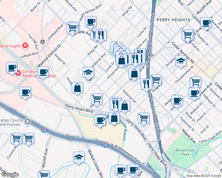 map of restaurants, bars, coffee shops, grocery stores, and more near 2326 Hondo Avenue in Dallas