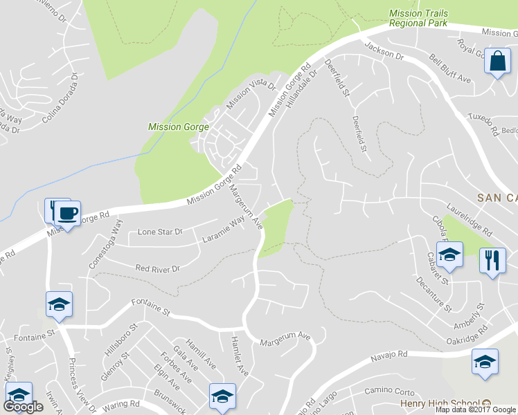 map of restaurants, bars, coffee shops, grocery stores, and more near 5972 Larchwood Ave in San Diego
