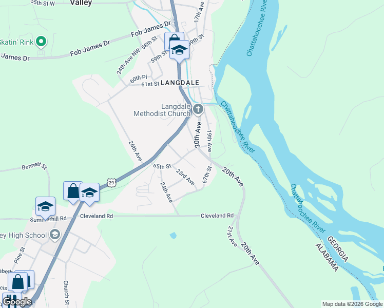 map of restaurants, bars, coffee shops, grocery stores, and more near 2102 65th Street in Valley