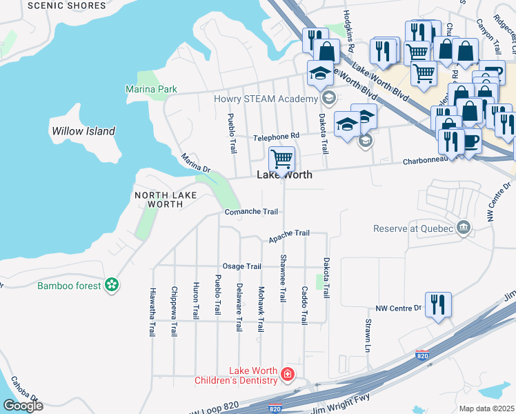 map of restaurants, bars, coffee shops, grocery stores, and more near 7300 Comanche Trail in Lake Worth