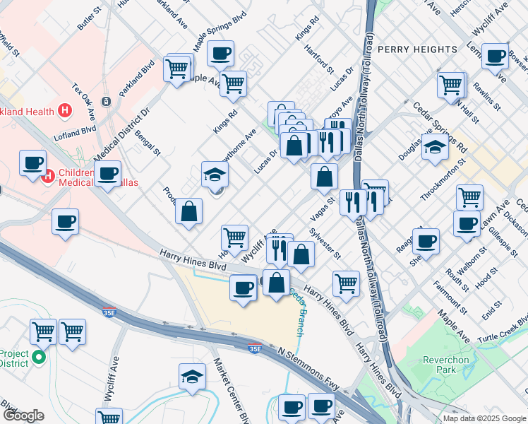 map of restaurants, bars, coffee shops, grocery stores, and more near 2326 Hondo Avenue in Dallas