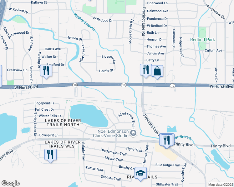 map of restaurants, bars, coffee shops, grocery stores, and more near 901 West Hurst Boulevard in Hurst