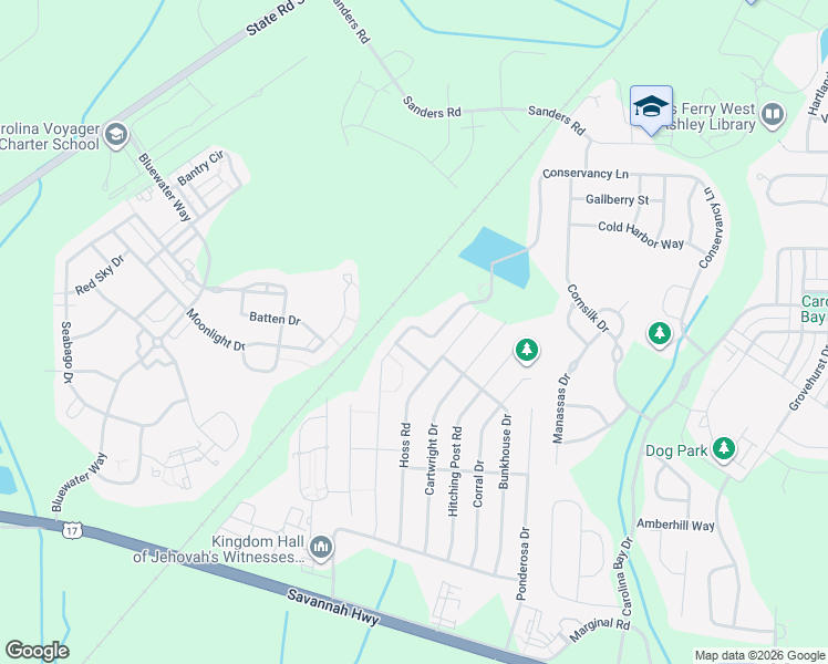 map of restaurants, bars, coffee shops, grocery stores, and more near 2888 Conservancy Lane in Charleston