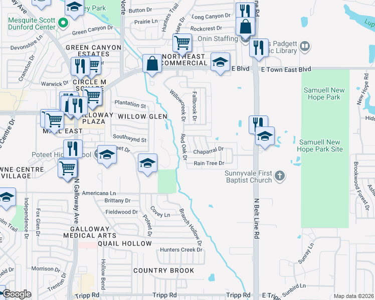 map of restaurants, bars, coffee shops, grocery stores, and more near 3102 Red Oak Drive in Sunnyvale