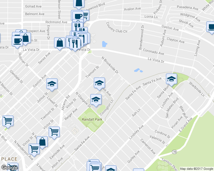 map of restaurants, bars, coffee shops, grocery stores, and more near 6214 Reiger Avenue in Dallas