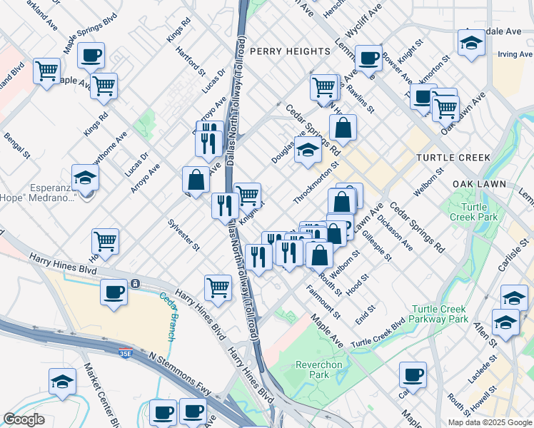 map of restaurants, bars, coffee shops, grocery stores, and more near 4110 Fairmount Street in Dallas