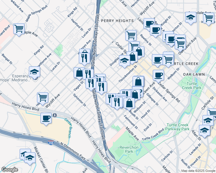 map of restaurants, bars, coffee shops, grocery stores, and more near 4110 Fairmount Street in Dallas