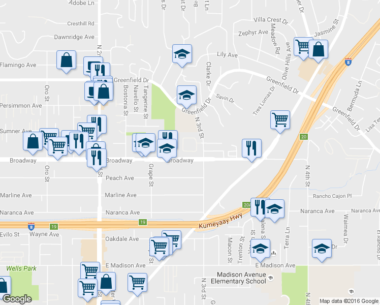 map of restaurants, bars, coffee shops, grocery stores, and more near 913 Teatro Circle in El Cajon