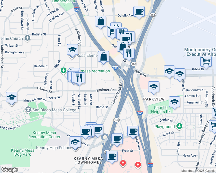 map of restaurants, bars, coffee shops, grocery stores, and more near in San Diego