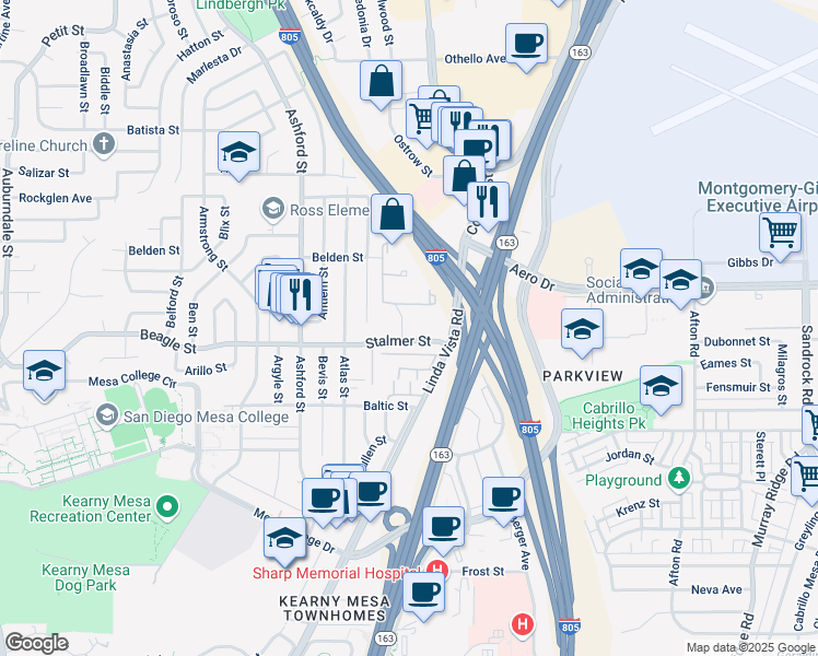 map of restaurants, bars, coffee shops, grocery stores, and more near in San Diego