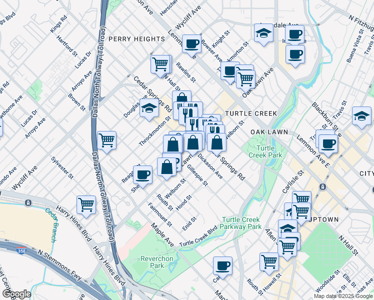 map of restaurants, bars, coffee shops, grocery stores, and more near 2916 Oak Lawn Avenue in Dallas