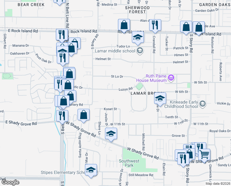 map of restaurants, bars, coffee shops, grocery stores, and more near 816 Patricia Street in Irving
