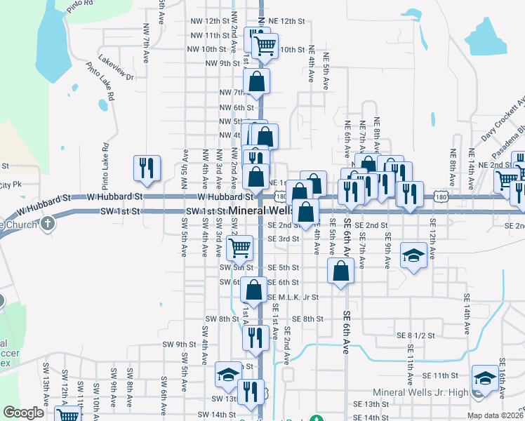 map of restaurants, bars, coffee shops, grocery stores, and more near in Mineral Wells