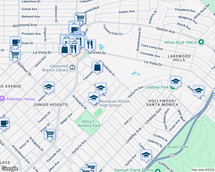 map of restaurants, bars, coffee shops, grocery stores, and more near 6214 Reiger Avenue in Dallas