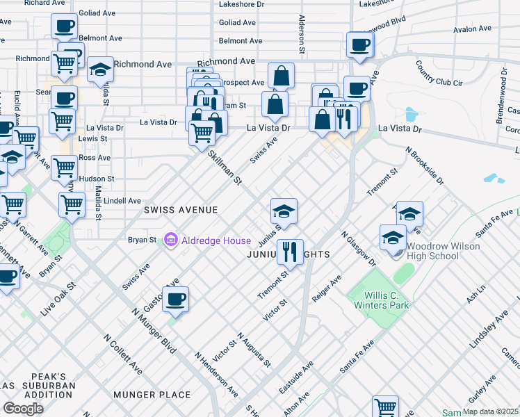 map of restaurants, bars, coffee shops, grocery stores, and more near 811 Skillman Street in Dallas