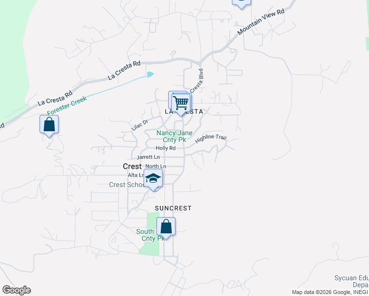 map of restaurants, bars, coffee shops, grocery stores, and more near 100 Highline Trail in El Cajon