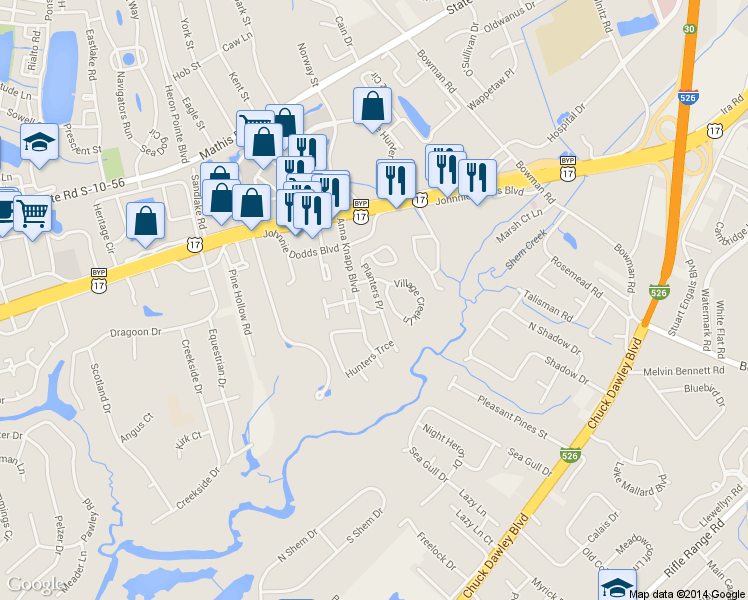 map of restaurants, bars, coffee shops, grocery stores, and more near 1054 Planters Place in Mount Pleasant
